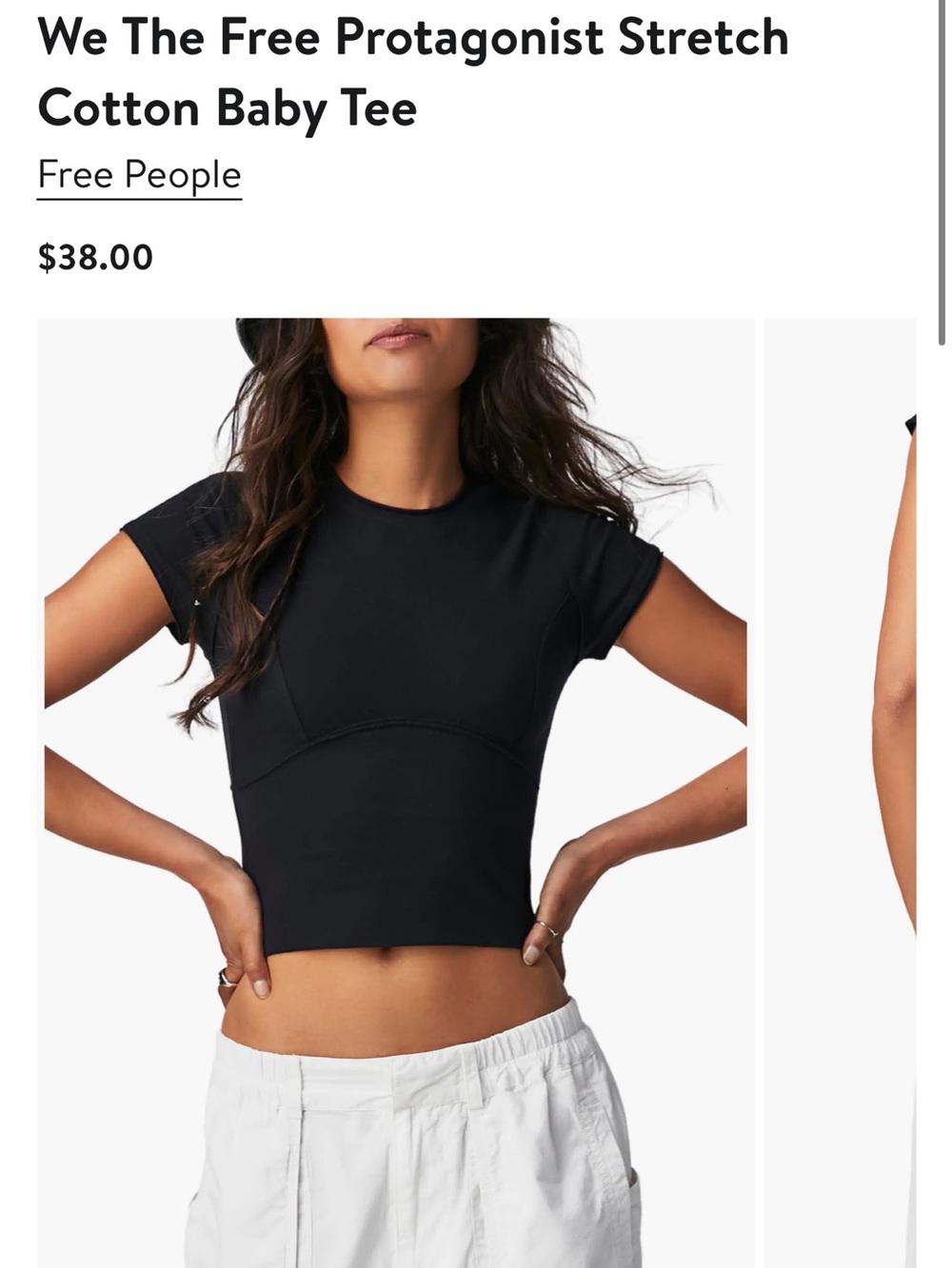 Free People Black Short Sleeve Crop Tee